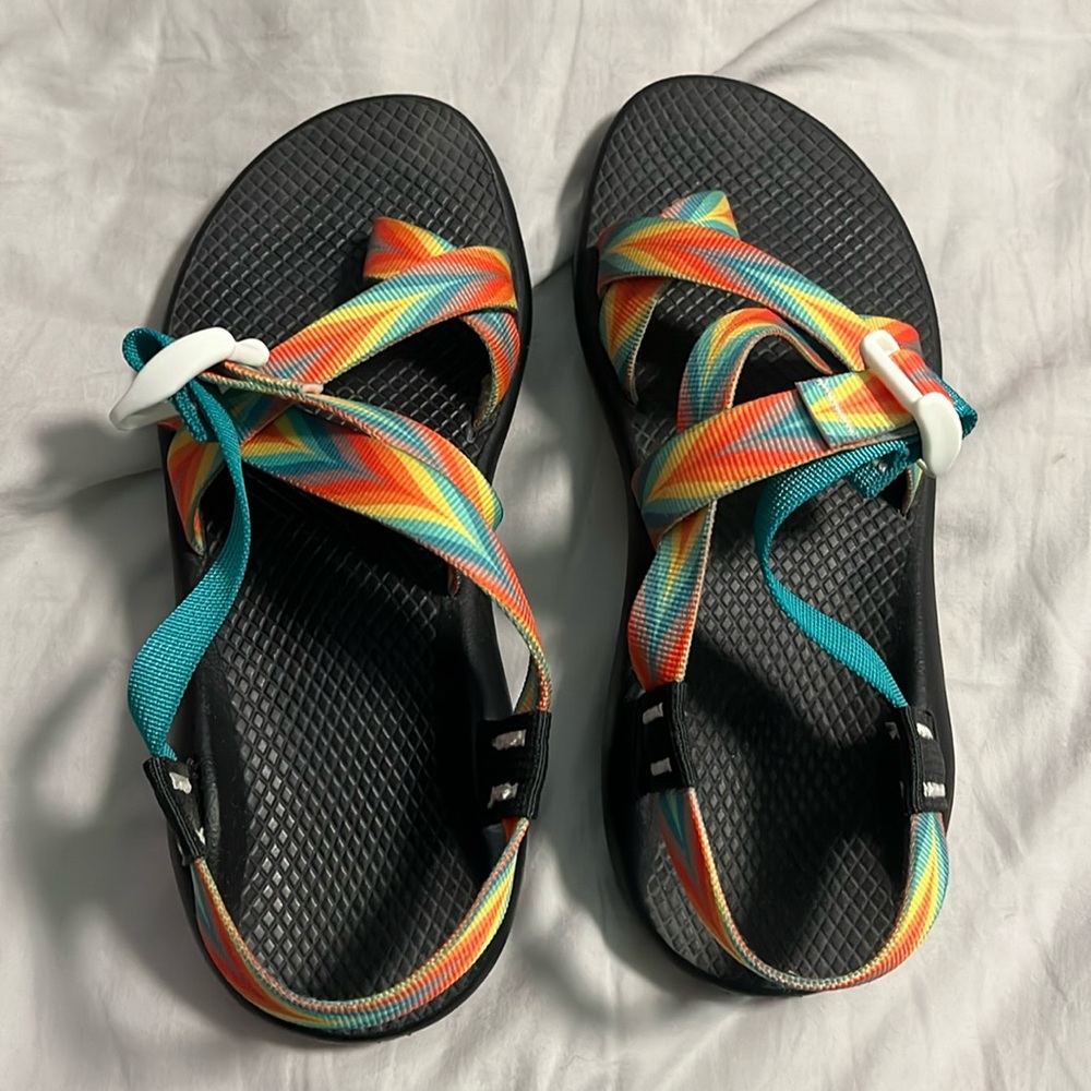 Chaco rainbow colored strapped sandals. Size 8
